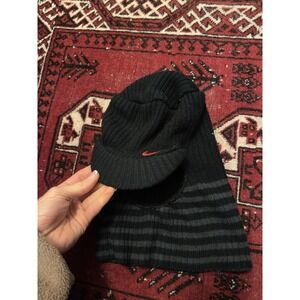 Vintage Nike Hat Brim Beanie Knit Visor Balaclava Mens Swoosh Logo 90s Stripe